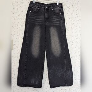 Dazy Stylish L Black Wide-Leg Jeans Distressed